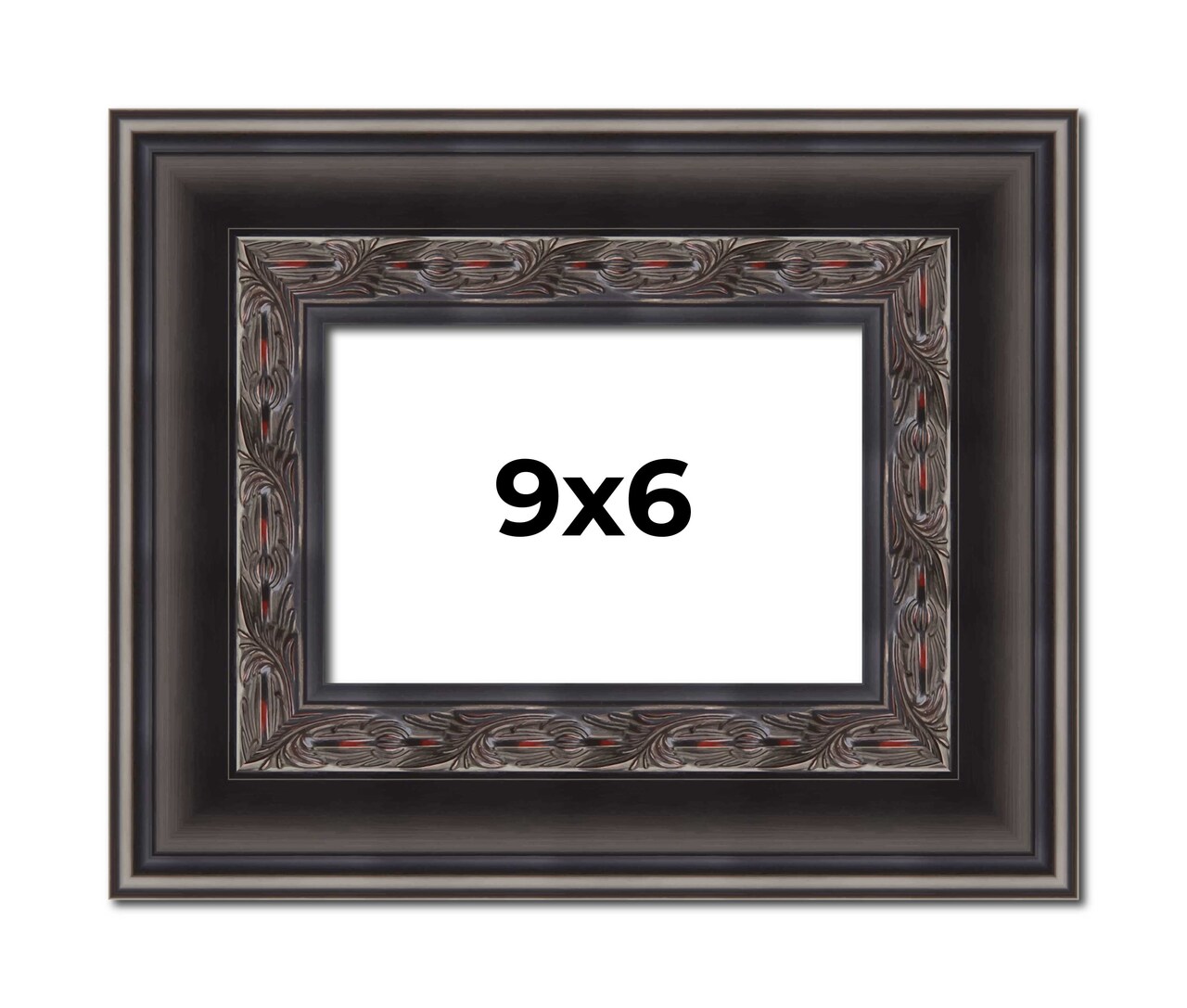 9x6 3.5" Wide Ornate Black Picture Frame - UV Acrylic, Foam Board Backing, Hanging Hardware